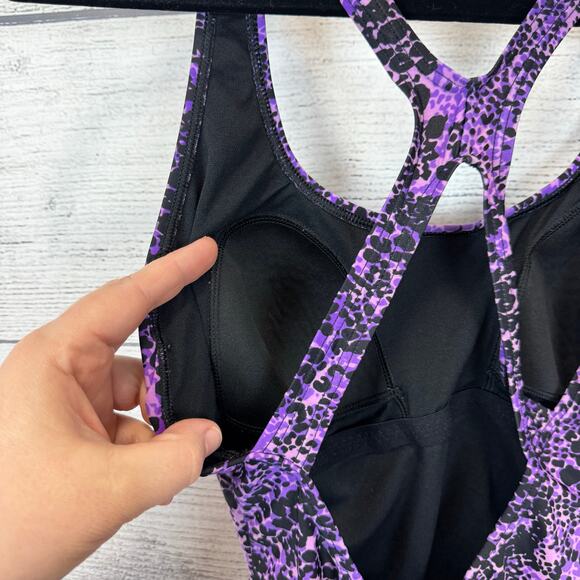 Speedo Women's Purple & Black Racerback Cutout Back One Piece Swimsuit Size 12 - Picture 6 of 8